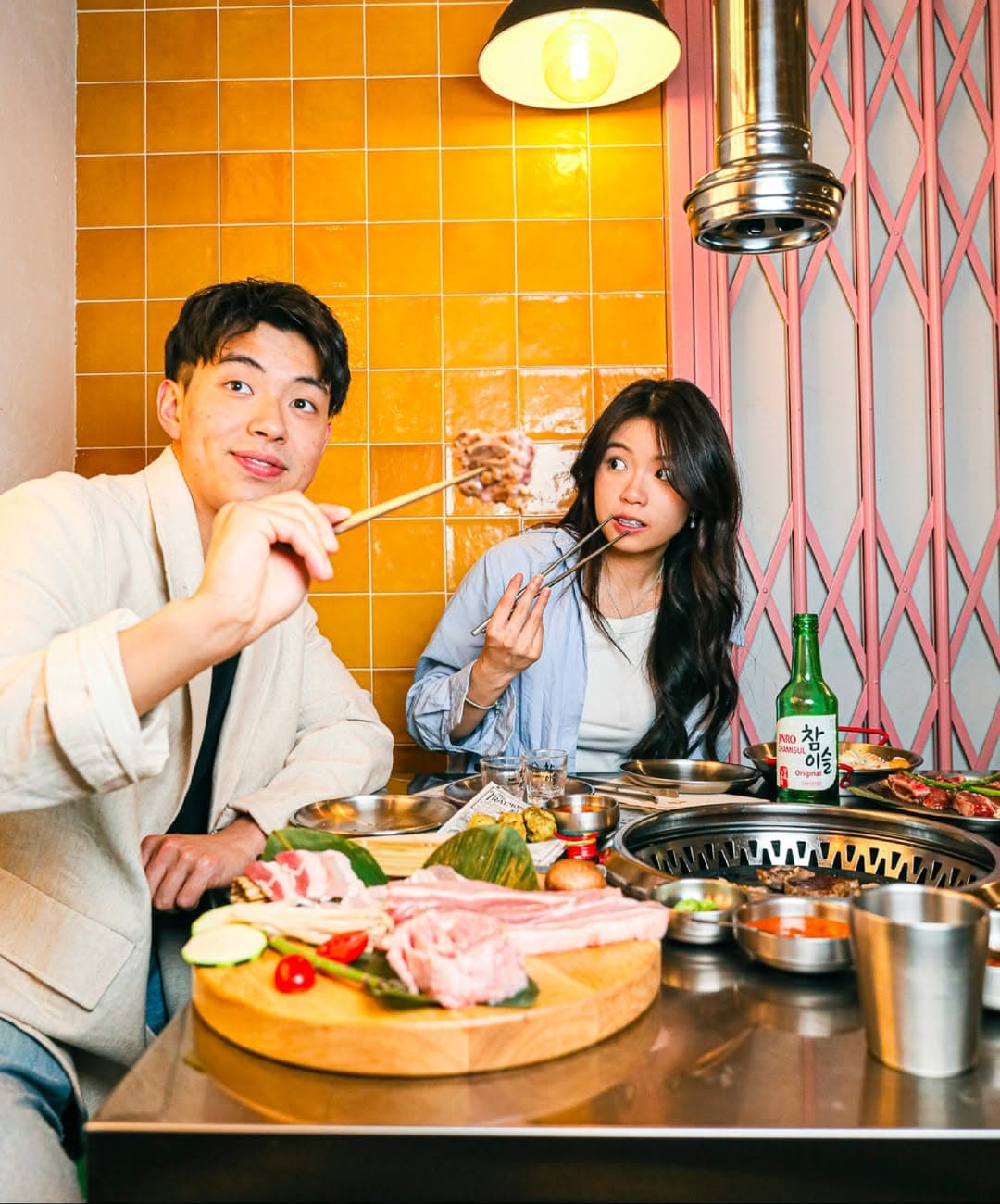 Couple enjoying Korean BBQ at KimBBQ