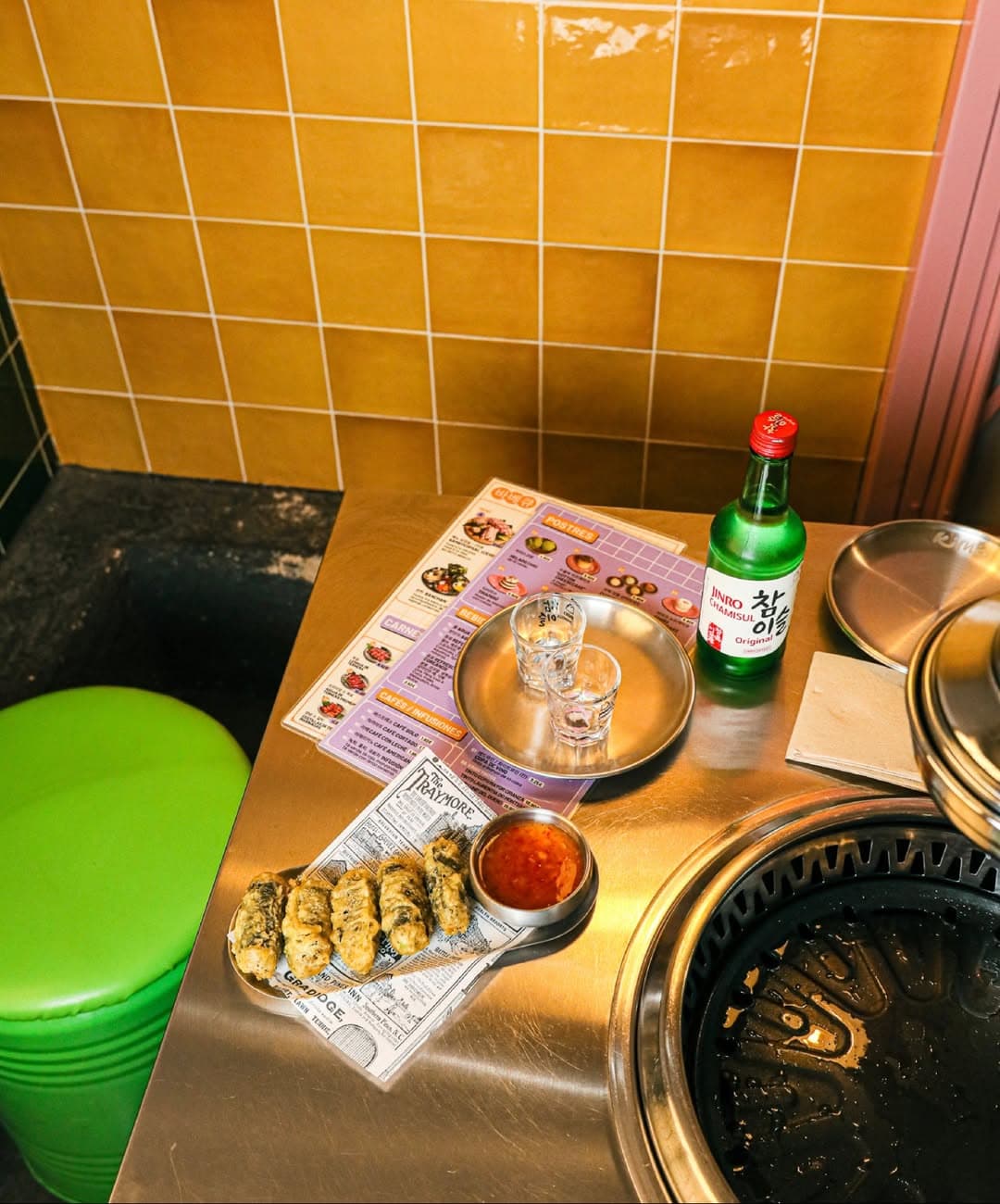 Mandu and soju at KimBBQ table